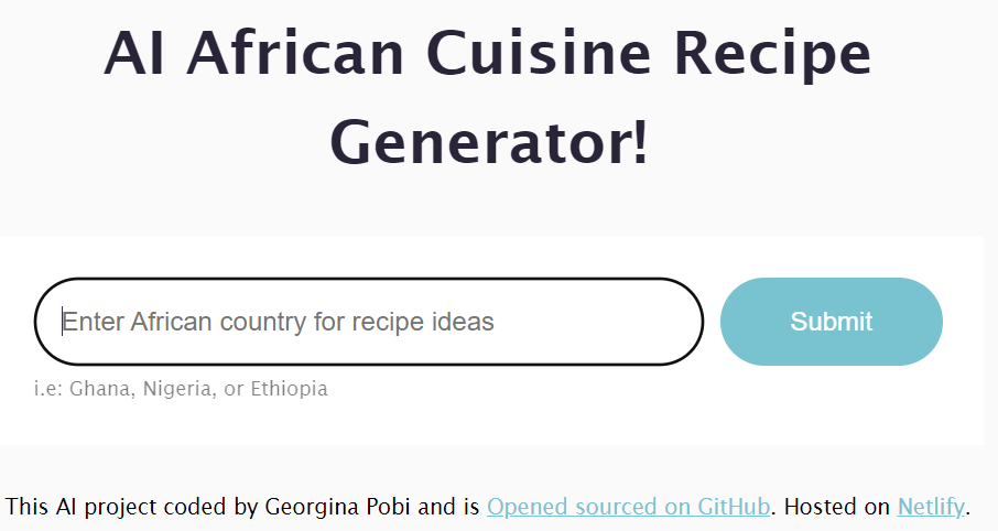 AI recipe generator preview